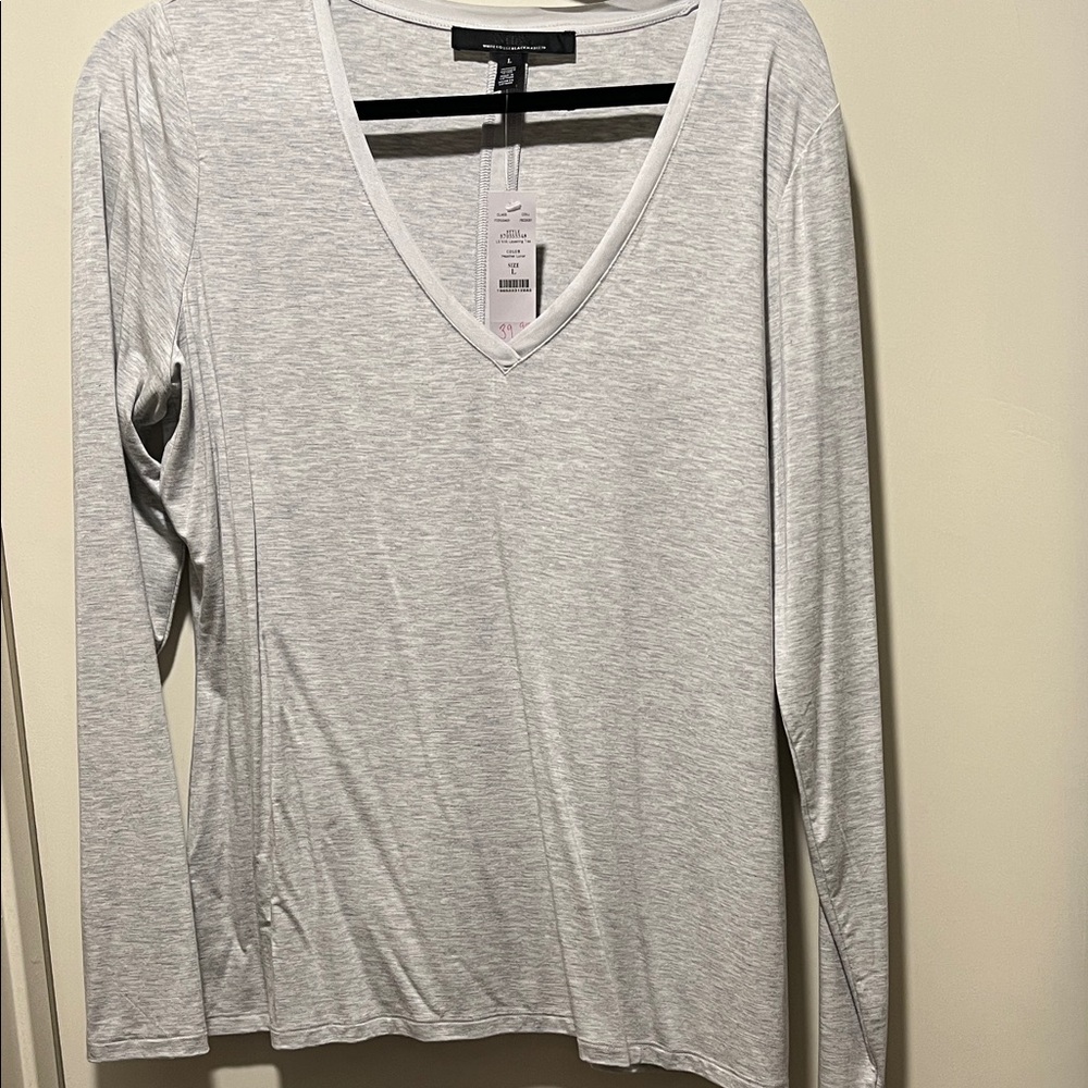 White House Black Market Heather Gray V-Neck Long Sleeve Tee